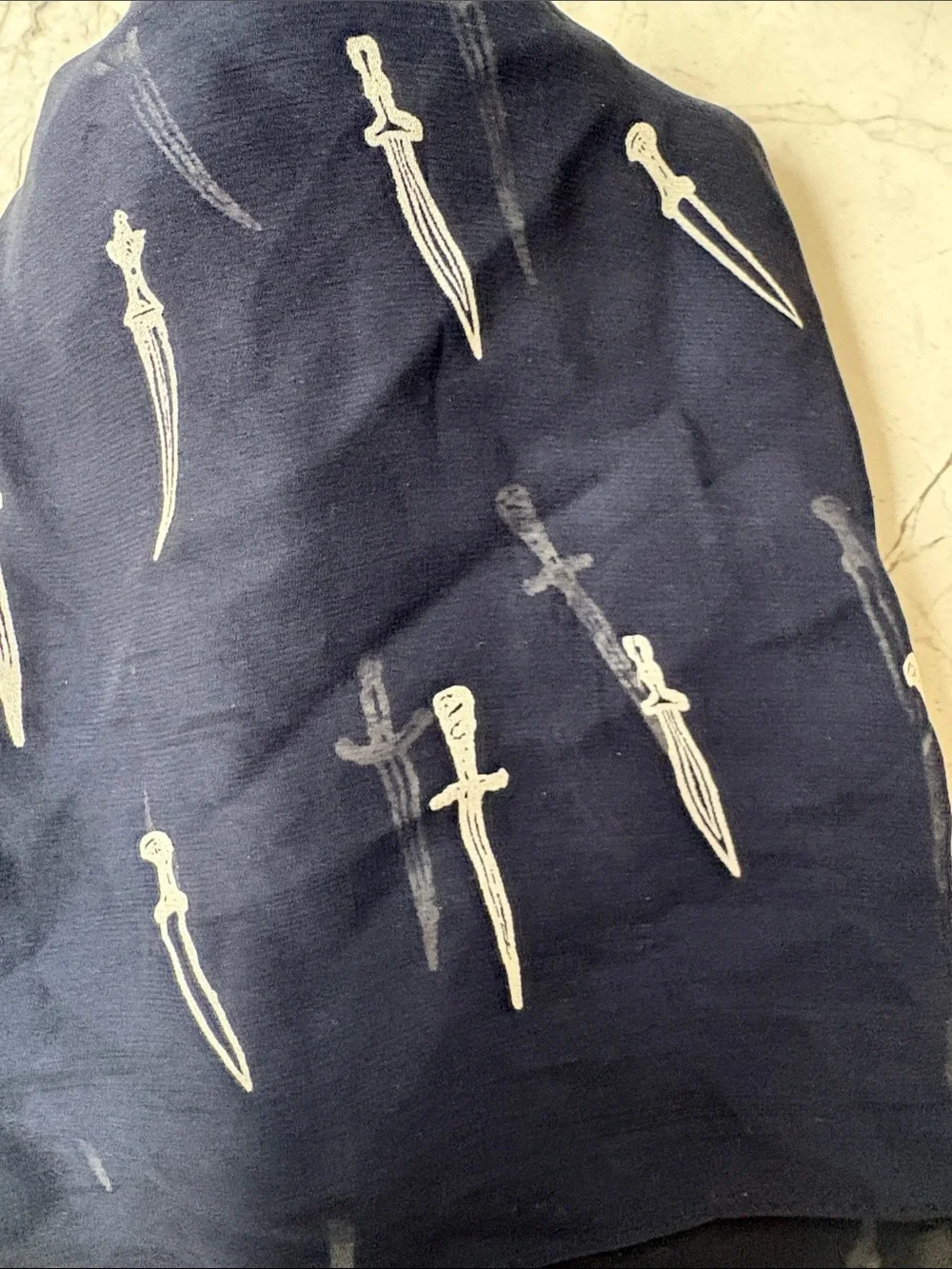 rag & bone Blue Silk Scarf with White Dagger Print